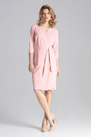 Rochie eleganta - cu curea - roz - poliester -