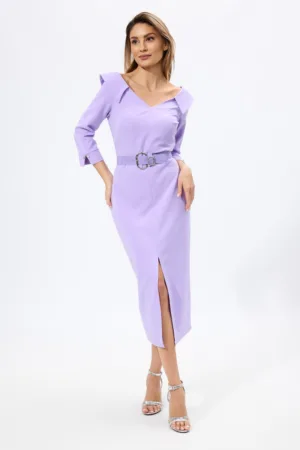 Rochie eleganta cu decolteu in V si crepeu in fata Lisette Lila