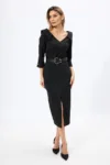 Rochie eleganta cu decolteu in V si crepeu in fata Lisette Neagra