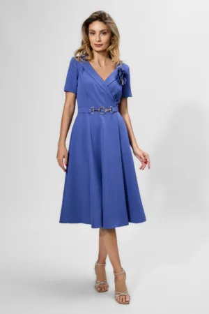 Rochie eleganta cu decolteu petrecut si crepeu Sidra Indigo