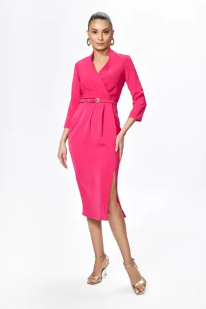 Rochie eleganta cu decolteu petrecut si pliuri in talie Geona Fucsia