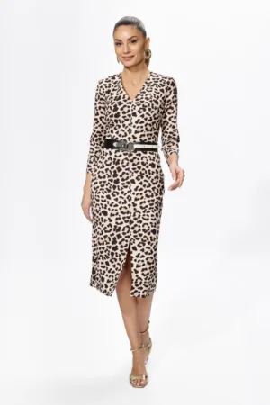 Rochie eleganta cu fermoar pe fata si crepeu Cristiana Animal Print