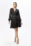 Rochie eleganta cu fir lame si elastic in talie Fidelia Neagra