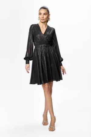 Rochie eleganta cu fir lame si elastic in talie Fidelia Neagra