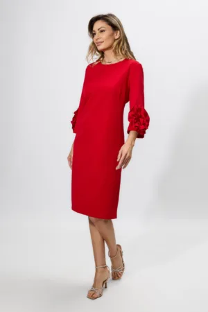 Rochie eleganta cu flori 3D pe maneci Serilda Rosie