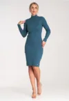 Rochie  eleganta - cu guler - albastra - bumbac