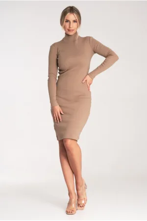 Rochie eleganta - cu guler - bej - bumbac -
