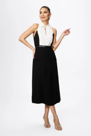 Rochie eleganta cu guler tip camasa Damiana Bicolora