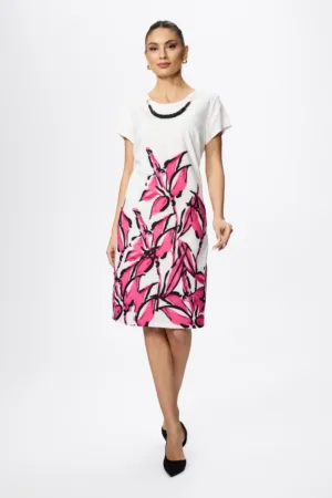 Rochie eleganta cu imprimeu si colier atasat Giustina Alba