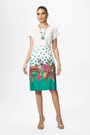 Rochie eleganta cu imprimeu si croi lejer Carmila Alba