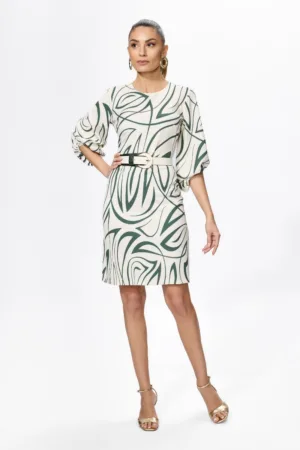 Rochie eleganta cu imprimeu si maneci usor bufante Edita Ecru