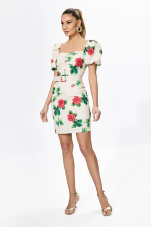 Rochie eleganta cu maneci bufante si imprimeu Raquelle Floral