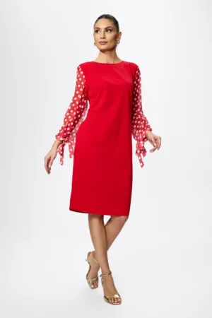 Rochie eleganta cu maneci din voal cu buline Nilda Rosie