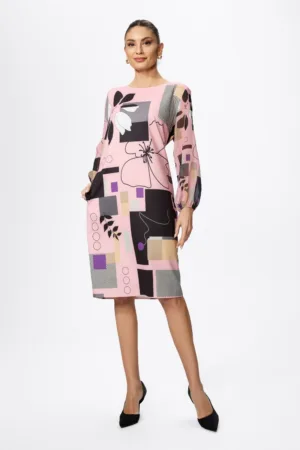 Rochie eleganta cu maneci din voal si imprimeu Favia Rose