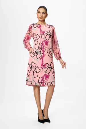 Rochie eleganta cu maneci din voal si imprimeu Gionna Peach