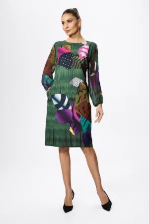 Rochie eleganta cu maneci din voal si imprimeu Izetta Verde