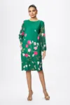 Rochie eleganta cu maneci din voal si imprimeu Nerra Verde