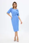 Rochie eleganta cu maneci scurte asimetrice si brosa tip floare Carol Bleu
