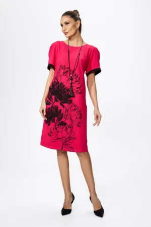 Rochie eleganta cu maneci scurte bufante si imprimeu Sipriana Ciclam