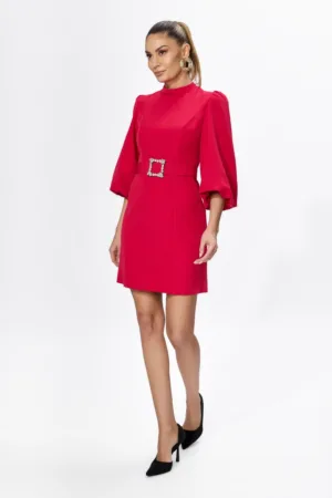 Rochie eleganta cu maneci trei sferturi bufante Mineli Fucsia