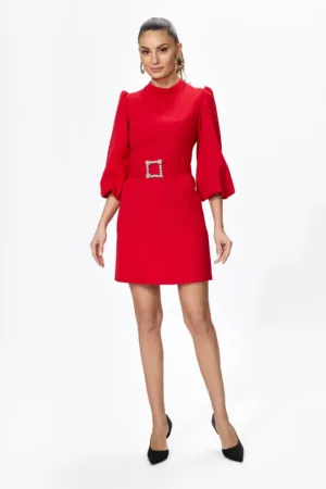 Rochie eleganta cu maneci trei sferturi bufante Mineli Rosie