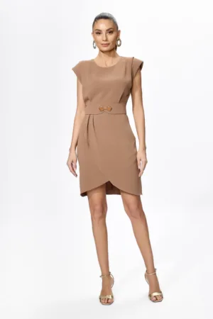 Rochie eleganta cu model petrecut si umeri buretati Zitta Bej