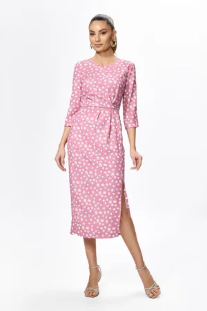 Rochie eleganta cu pliuri in talie si imprimeu Elma Rose