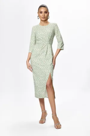 Rochie eleganta cu pliuri in talie si imprimeu Elma Vernil