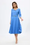 Rochie eleganta cu pliuri si butoni aurii Cosette Bleu