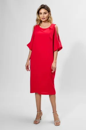Rochie eleganta cu strass-uri si funda pe umar Zenia Rosie