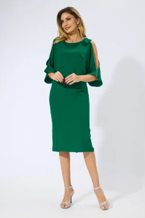 Rochie eleganta cu strass-uri si funda pe umar Zenia Verde