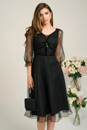 Rochie eleganta de ocazie din organza neagra cu picatele
