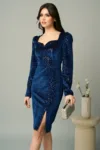 Rochie eleganta din catifea bleumarin cu paiete