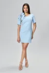 Rochie eleganta din crepe cu floare 3D Britley Bleu