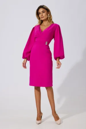 Rochie eleganta din crepe cu maneci bufante Ajda Ciclam