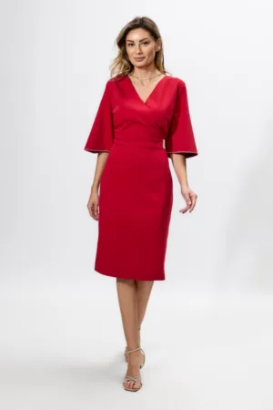 Rochie eleganta din crepe cu strass-uri si decolteu petrecut Marissa Marsala