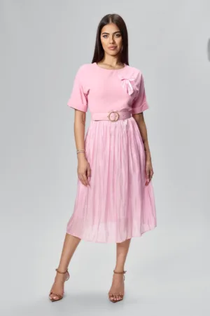 Rochie eleganta din crepe si satin cu fundita Bethia Roz