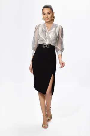 Rochie eleganta din crepe si voal cu buline Renatta Bicolora