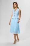 Rochie eleganta din crepe si voal plisat cu butoni aurii Barbara Bleu