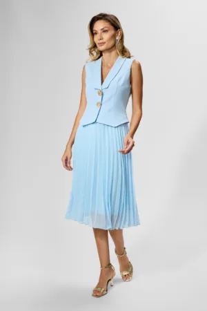 Rochie eleganta din crepe si voal plisat cu butoni aurii Barbara Bleu