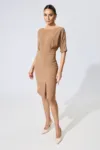 Rochie eleganta din crepe usor asimetrica cu maneci trei sferturi Briany Maro