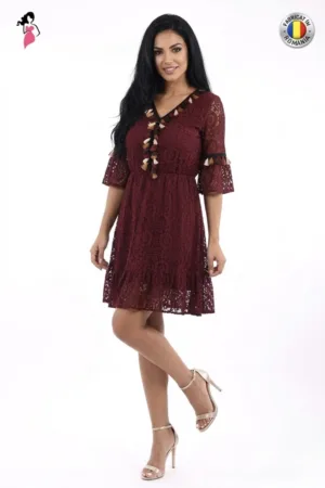 Rochie eleganta din dantela de culoare bordo