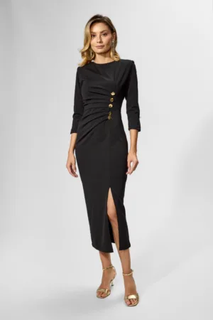 Rochie eleganta din licra cu butoni aurii Judith Neagra