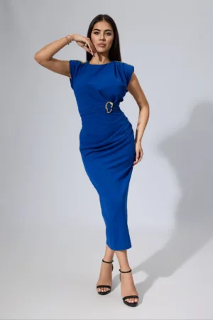 Rochie eleganta din licra cu umeri buretati Ceyda Albastra