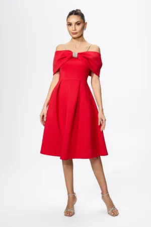 Rochie eleganta din neopren cu strass-uri si funda maxi Fiance Rosie