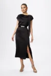 Rochie eleganta din satin cu crepeu in fata Isolina Neagra