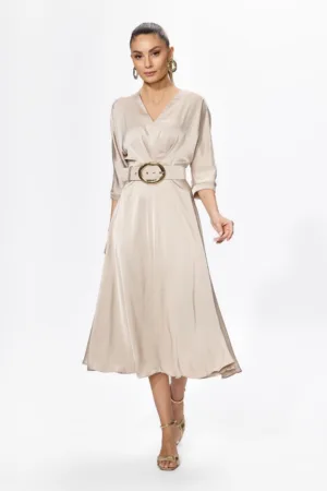 Rochie eleganta din satin cu decolteu in V Classy Bej