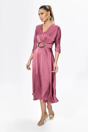 Rochie eleganta din satin cu decolteu in V Classy Magenta