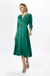 Rochie eleganta din satin cu decolteu in V petrecut Tracey Verde