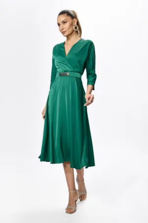 Rochie eleganta din satin cu decolteu in V petrecut Tracey Verde